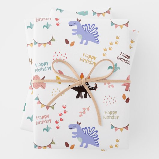 Baby Boy Dinosaurier Personalisiert Name & Alter G Geschenkpapier Set (Beispiel)