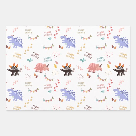 Baby Boy Dinosaurier Personalisiert Name & Alter G Geschenkpapier Set (Vorderseite)