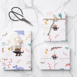 Baby Boy Dinosaurier Personalisiert Name & Alter G Geschenkpapier Set