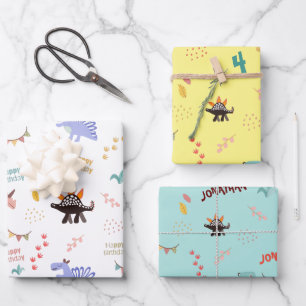 Baby Boy Dinosaurier Personalisiert Name & Alter G Geschenkpapier Set