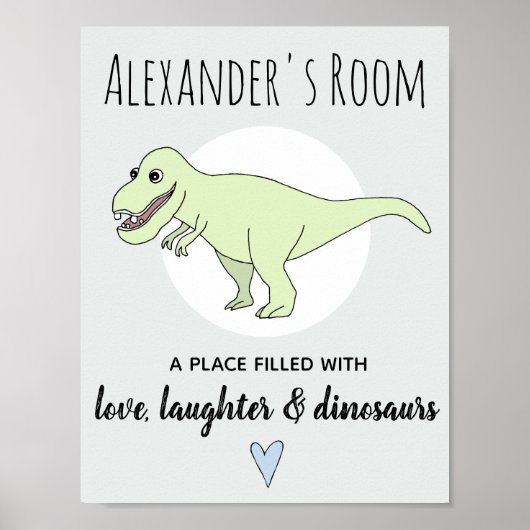 Baby Boy Doodle Dinosaur T-Rex mit Name-Kinderzimm Poster (Vorne)