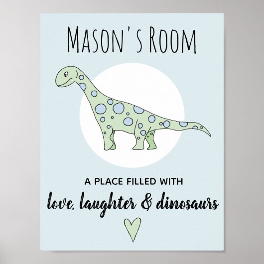 Baby Boy Doodle Green Dinosaurier und Name Kinderz Poster (Vorne)