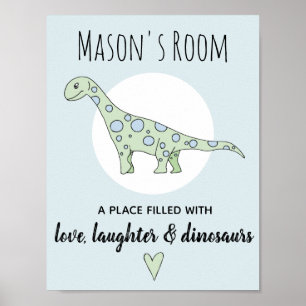 Baby Boy Doodle Grüner Dinosaurier und Name Kinder Poster