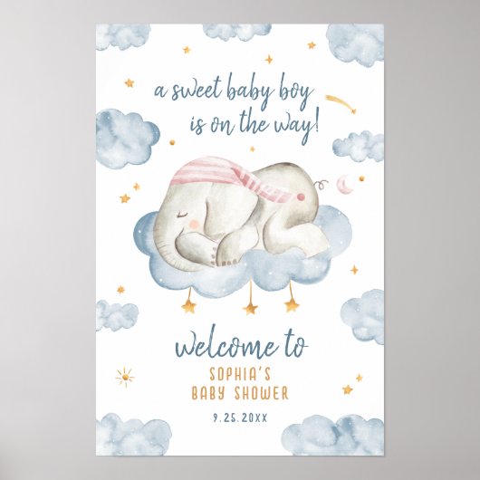 Baby Boy Dusche Begrüßungszeichen - Elephant Poster (Vorne)
