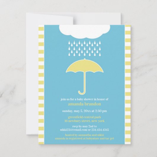 Baby Boy Dusche Blauer Regenschirm Einladung (Vorderseite)