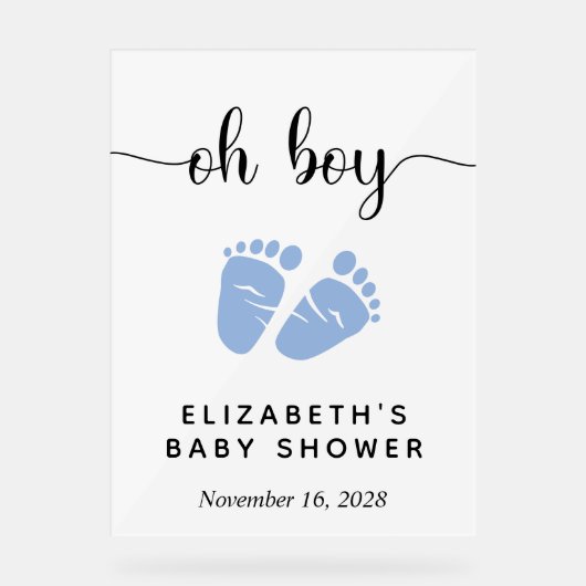 Baby Boy Dusche Blue Feet Empfang Acrylschild (Vorderseite)