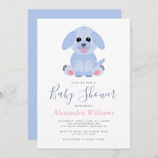 Baby Boy Dusche Blue Personalisiert Puppy Einladung (Vorne/Hinten)