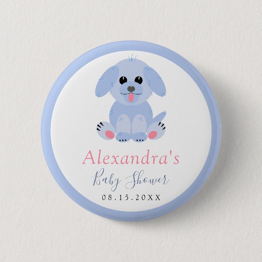 Baby Boy Dusche Blue Puppy Personalisiert Button (Vorderseite)