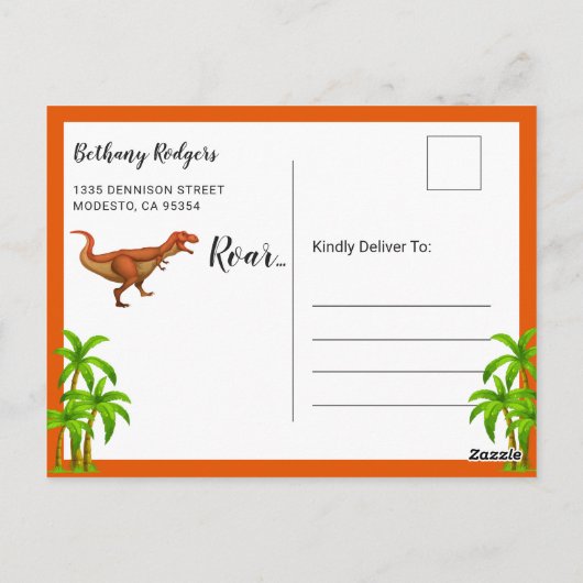 Baby Boy Dusche by Mail Roar Jungle Dinosaurier Postkarte (Rückseite)