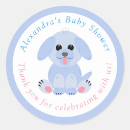 Baby Boy Dusche Danke Personalisiert Blue Puppy Runder Aufkleber