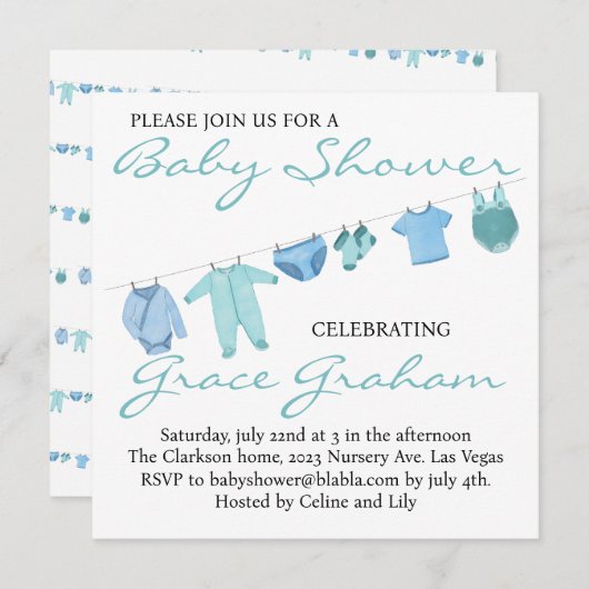 Baby Boy Dusche Einladung Kleidung on line (Vorne/Hinten)
