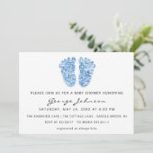Baby Boy Dusche Feet Glitzer Blue White Lux Einladung (Stehend Vorderseite)