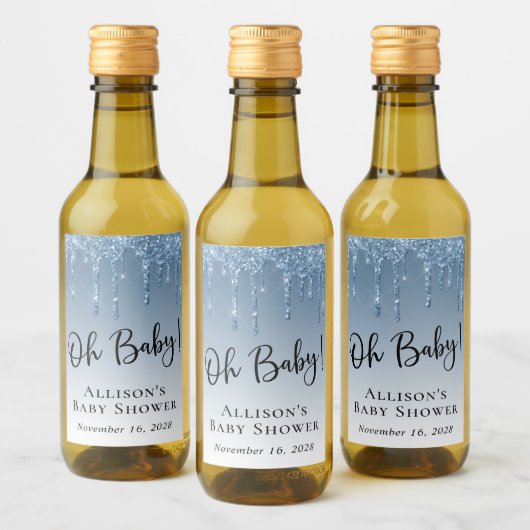 Baby Boy Dusche Glitzer Blau Personalisiert Weinetikett (Flaschen)