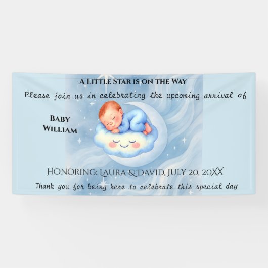 Baby Boy Dusche laden Mondlicht Sterne Wasserfarbe Banner (Horizontal)