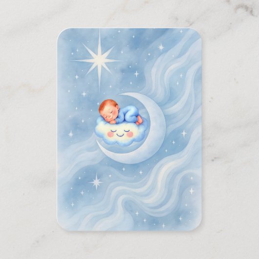 Baby Boy Dusche laden Mondlicht Sterne Wasserfarbe Begleitkarte (Rückseite)