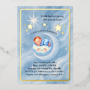 Baby Boy Dusche laden Mondlicht Sterne Wasserfarbe Folieneinladung