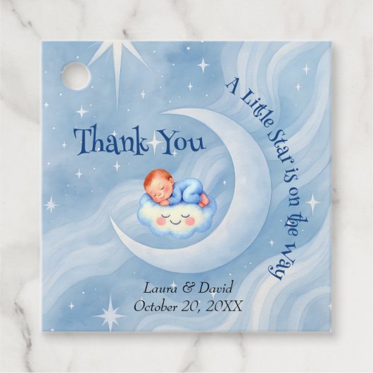 Baby Boy Dusche laden Mondlicht Sterne Wasserfarbe Geschenkanhänger (Vorderseite)