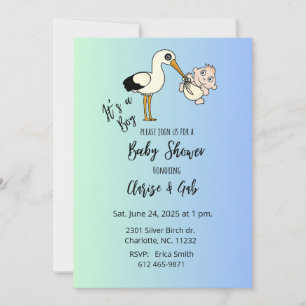 Baby Boy Dusche mit Stork & Baby, Blue&Green Einladung