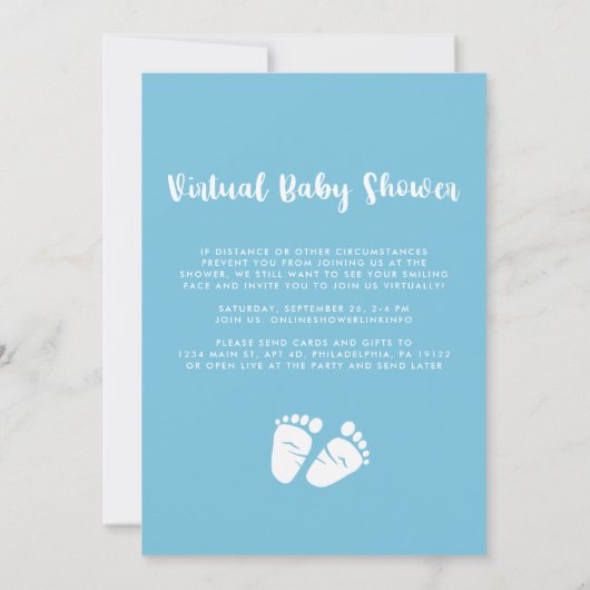 Baby Boy Dusche mit Virtual Option Blue Einladung (Rückseite)