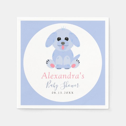 Baby Boy Dusche Personalisiert Puppy Blue Serviette (Vorderseite)