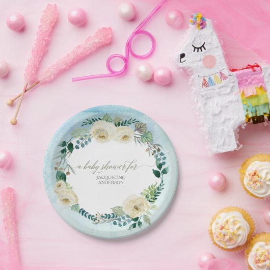 Baby Boy Dusche Rustikale Kleider Blau Elfenbeinkü Pappteller (Party)