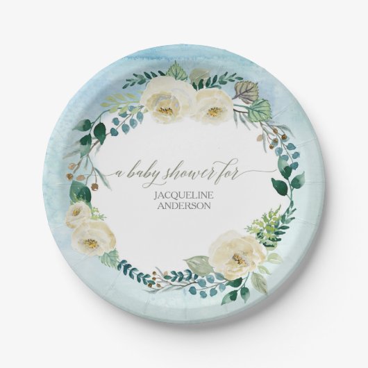 Baby Boy Dusche Rustikale Kleider Blau Elfenbeinkü Pappteller (Vorderseite)