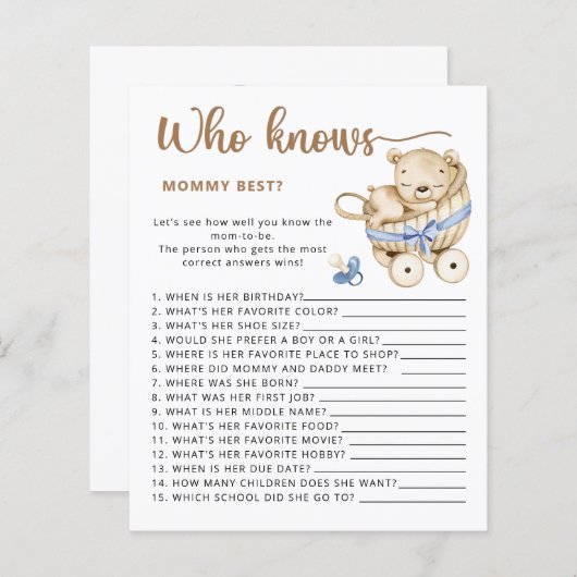 Baby Boy Dusche Schätzung wie viele Teddy Bären (Vorne/Hinten)