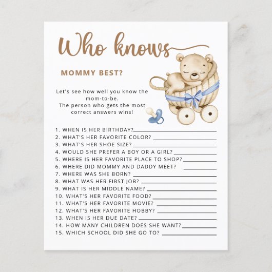 Baby Boy Dusche Schätzung wie viele Teddy Bären (Vorderseite)