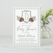 Baby Boy Dusche Türkei South Green Gingham Einladung (Stehend Vorderseite)