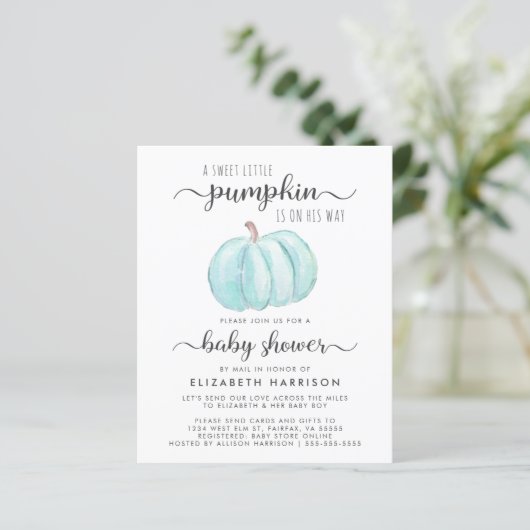 Baby Boy Dusche von Mail Blue Pumpkin Einladung (Stehend Vorderseite)