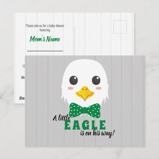 Baby Boy Eagle Green Baby Shower Invitation Postkarte (Vorne/Hinten)