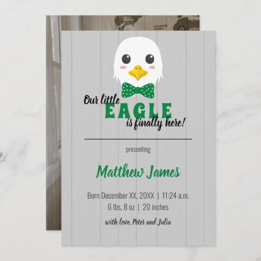 Baby Boy Eagle Green Vertical Baby Announcement Einladung (Vorne/Hinten)