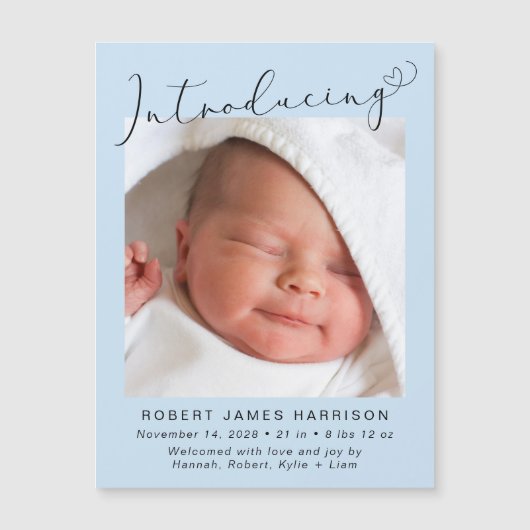 Baby Boy Einführung Foto Geburtsankündigung Magneteinladung (Vorderseite)