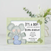 Baby Boy Elepant Einladung (Stehend Vorderseite)