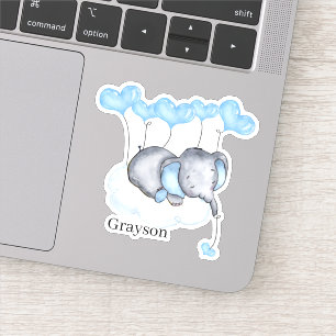 Baby Boy Elephant auf Cloud mit Blue Hearts Vinyl Aufkleber