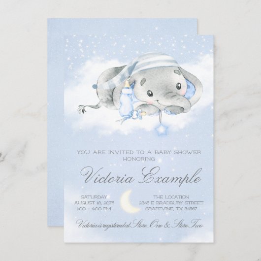 Baby Boy Elephant Baby Dusche Einladung (Vorne/Hinten)