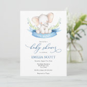 Baby Boy Elephant Baby Dusche Einladung (Stehend Vorderseite)