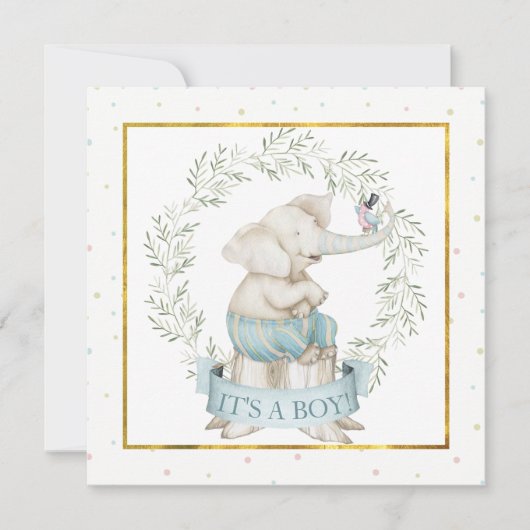 Baby Boy Elephant Baby Dusche Einladung (Vorderseite)