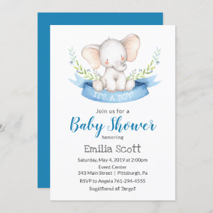 Baby Boy Elephant Baby Shower Einladungen