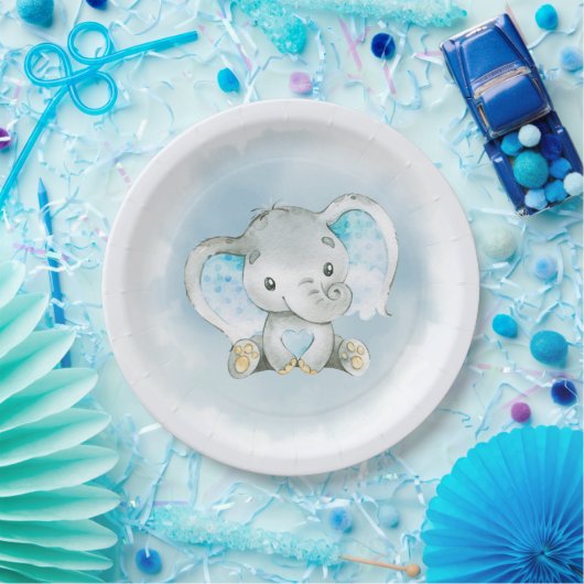 Baby Boy Elephant Babydusche Teller (Party)