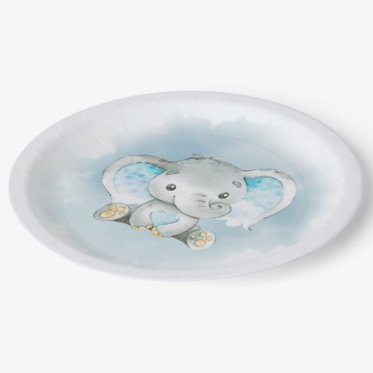 Baby Boy Elephant Babydusche Teller (Schrägansicht)