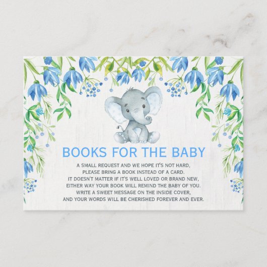 Baby Boy Elephant Blue Floral Bringen Sie eine Boo Begleitkarte (Vorderseite)