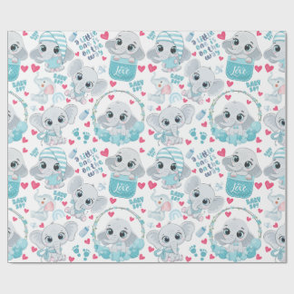 Baby Boy Elephant Cute Blue Baby Shower Baptism Geschenkpapier