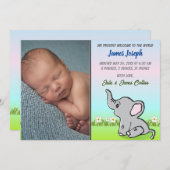 Baby Boy Elephant Flat Announcement Card Ankündigung (Vorne/Hinten)