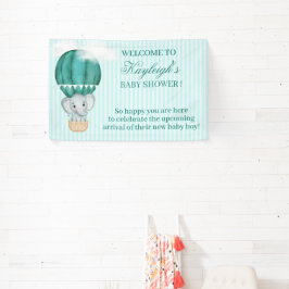 Baby Boy Elephant in Hot Air Balloon Babydusche Banner
