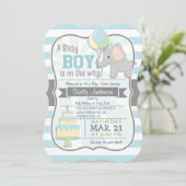 Baby Boy Elephant, Jungle Animal Baby Dusche Einladung (Stehend Vorderseite)