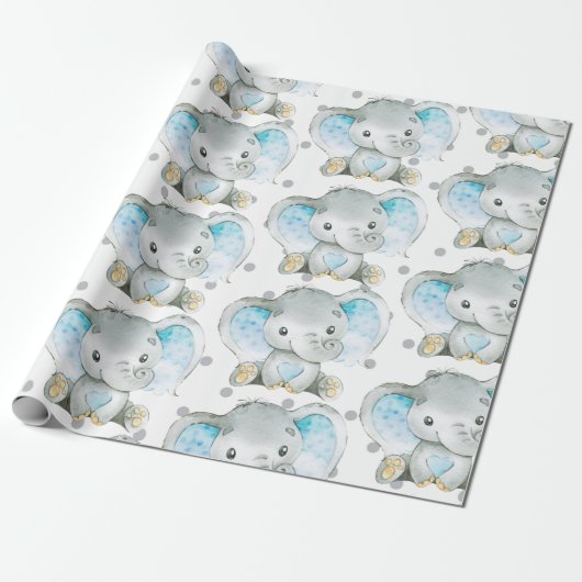 Baby Boy Elephant Jungle Pattern Babydusche Gesche Geschenkpapier (Ungerollt)