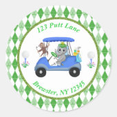 Baby Boy Elephant & Monkey Golf Baby Dusche Rückke Runder Aufkleber (Vorderseite)