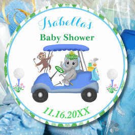 Baby Boy Elephant & Monkey Golf Baby Dusche Rückke Runder Aufkleber