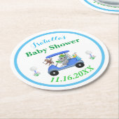 Baby Boy Elephant & Monkey Golf Baby Dusche Rückke Runder Pappuntersetzer (Angewinkelt)